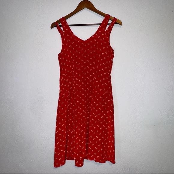 Women's Anthropologie Moulinette Soeurs Scarlet Red Dress with Ivory Bird Motif - Picture 8 of 10